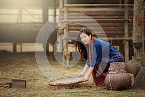 Beautiful Laos women in the Laos traditional dress