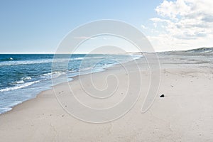 Beautiful large beach on a clear autumn day