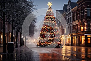 Beautiful large Christmas tree on the market square