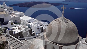 Beautiful Large Orthodox Church In Oia In Santorini In Greek Islands