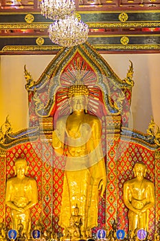 Beautiful large standing golden Buddha image with ceiling interior decoration, named Phra Chao Attarot at Wat Chedi Luang (temple