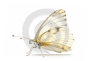 Beautiful Large White butterfly isolated on a white background. Side view