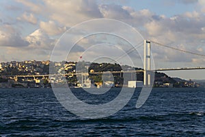 Beautiful late afternoon view on one of the bridges connecting Europe and Asia, Istanbul city