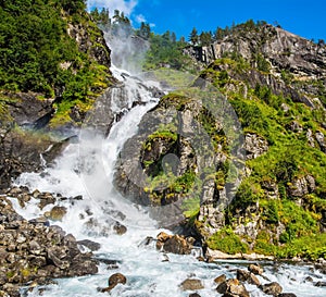Beautiful Latefossen Latefoss - one of the biggest waterfalls in Norway, Scandinavia, Europe. Artistic picture. Beauty world