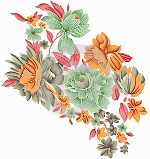 Beautiful latest digital textile design flowers leaves printing