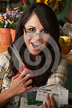 Beautiful Latina Woman with Coupons