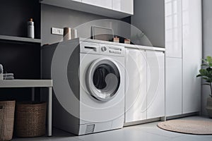 Beautiful laundry room design with modern washer and dryer set