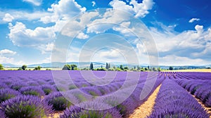 Beautiful lavender field with long purple rows