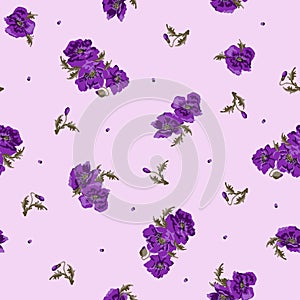 Beautiful lavender Splatter rose seamless vector pattern with tonal rich dress ornamentation