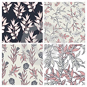Beautiful leaves and flowers summer pattern design set