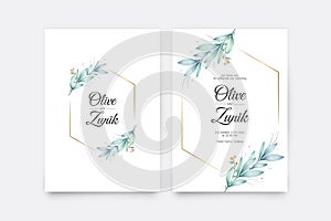 Beautiful leaves watercolor on wedding card template with clean design