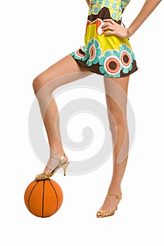 Beautiful legs on high heels with basketball