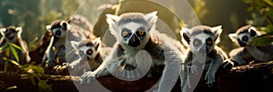 beautiful lemurs playing in the branches of Madagascar forests. Generative AI