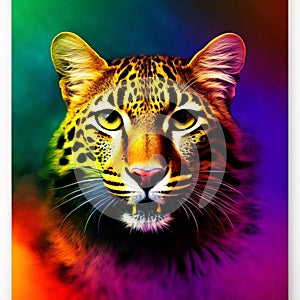 Beautiful leopard portrait. Wild cat. Printable artwork. Background or  .  Generative AI