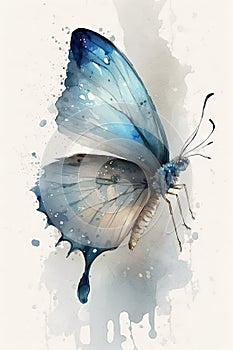 beautiful light blue Butterfly watercolor no background