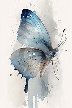 beautiful light blue Butterfly watercolor no background