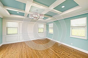 Master Bedroom Beautiful Light Blue Custom Complete with Entire Wainscoting Wall, Fresh Paint, Crown and Base Molding, Hard Wood photo