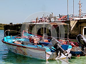 Beautiful light blue water of beach water two motor boat at beach