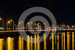 Beautiful light reflections from Ikoyi Lekki link bridge Lagos Nigeria at night.