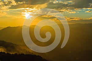 Beautiful light to Mountain and Sunset with Beautiful Sky , Thailand