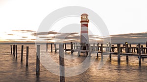 Beautiful Lighthouse in Austria Podersdorf am see during sunset