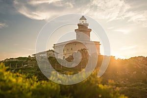 Beautiful lighthouse in Capo Testa at sunset, Sardinia