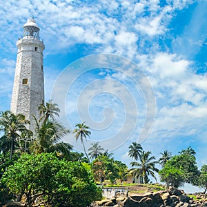 Beautiful lighthouse, lagoon and tropical palms Matara Sri Lank