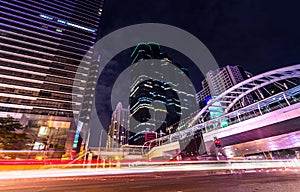 Beautiful lighting city scape of skyline office building in heart business capital bangkok