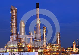 Beautiful lighting of oil refinery plant in petrochemical heavy