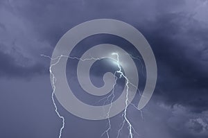 Beautiful lightning lines in black rainy clouds