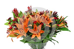 Beautiful lily orange flowers with green leaf