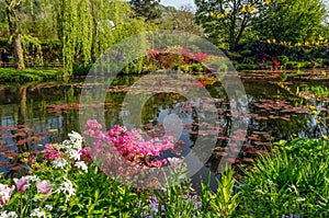 Beautiful lily pond in spring in Claude Monet`s garden. Giverny, France.