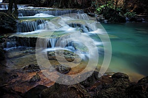 Beautiful lime stone water fall in kanchanaburi thailand