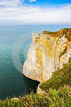 Beautiful limestone slopes in the Etretat area in Normandy by the ocean in France