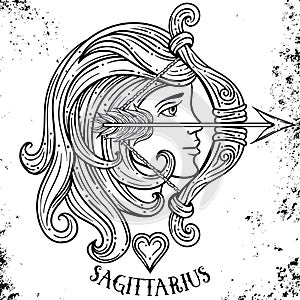 Beautiful line art filigree zodiac symbol. Black sign on vintage background.Elegant jewelry tattoo.Engraved horoscope