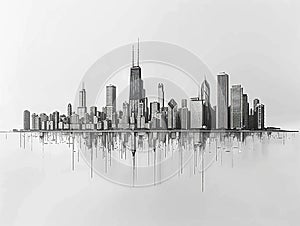 A beautiful line drawing of the Chicago skyline, perfect for a modern and sophisticated look