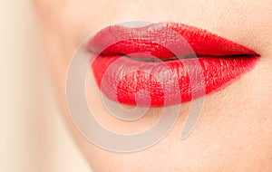 Beautiful lips with red lipstick