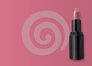 Beautiful lipstick on pink background. Makeup product