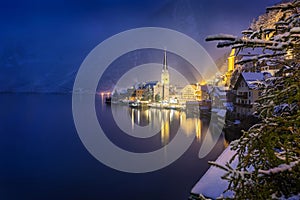 The village of Hallstatt in the Austrian Alps during winter time