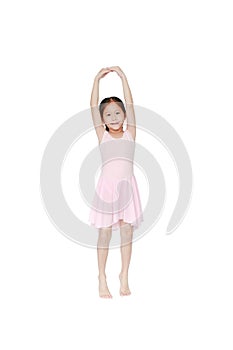 Beautiful little Asian child girl in pink tutu skirt isolated on white background. Children is studying ballet