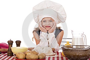 Beautiful little baby dressed as a cook