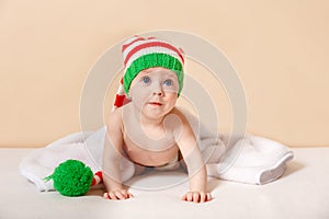 Beautiful little boy waiting for Santa Claus. Happy new year