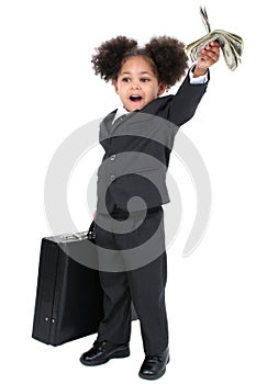 Beautiful Little Business Woman With Briefcase and Handful of Mo