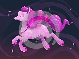 Beautiful little cartoon flying pink pony.