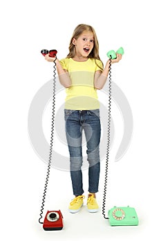 Beautiful little girl with handsets