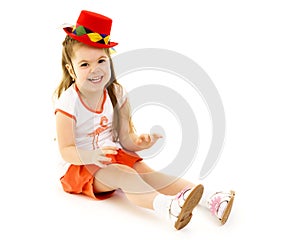 Beautiful little girl laughing. Isolated on white background.