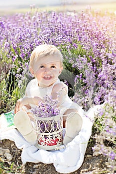 Beautiful little girl in lavender field