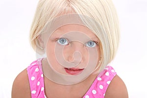 Beautiful Little Girl In Pink Swim Suit Close Up