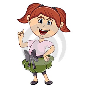 Beautiful little girl pointing her finger cartoon