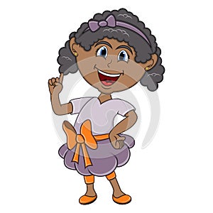 Beautiful little girl pointing her finger cartoon